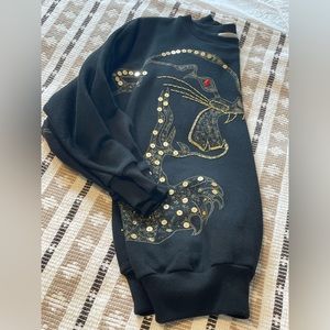 Vintage cougar embroidered hand beaded sweater